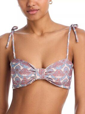 215$ JUAN DE DIOS San Miguel Bikini Top Shoulder Tie Strap Size XL Blue Ivory